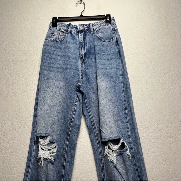 Shein Wide Leg Ripped Knee High Rise Denim Jeans - Picture 6 of 9